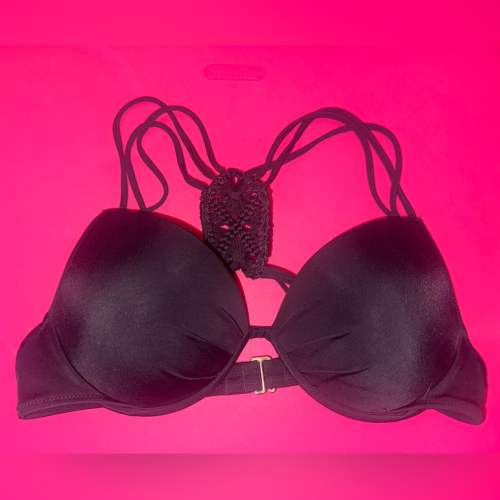 Victoria's Secret “The Fabulous” Black Bikini Top with Lace Accent